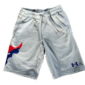 Under Armour Project Rock Youth Medium Gray Shorts Bull Logo
